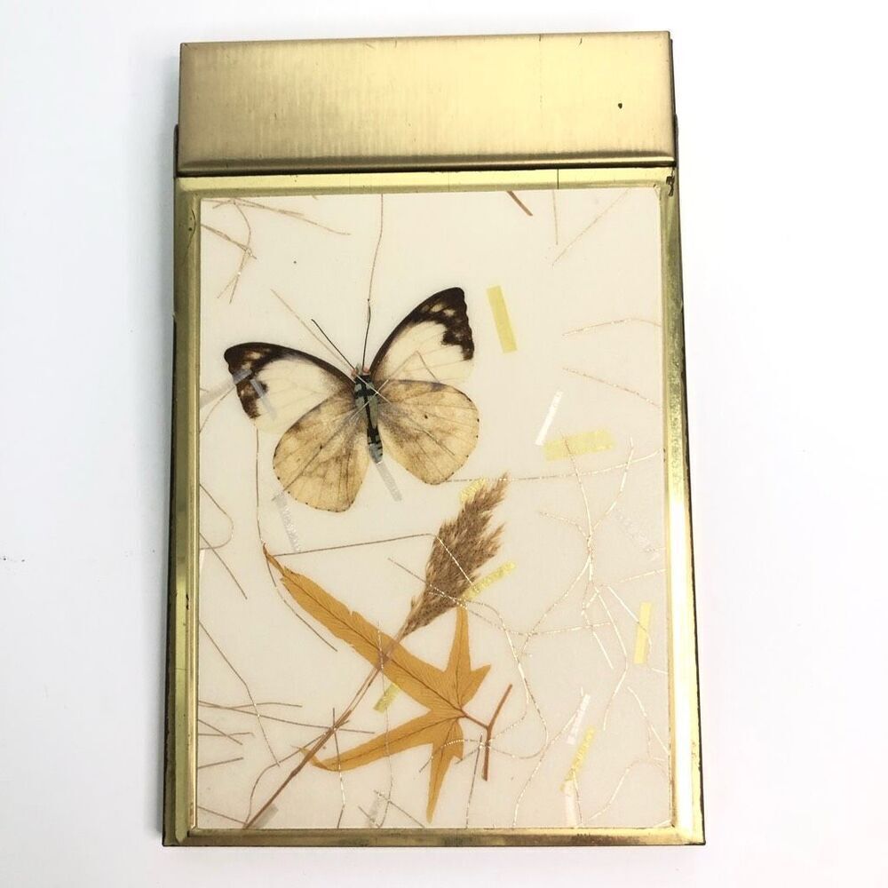 park sherman desk memo pad‎ holder butterfly abstract gold tone vintage prop